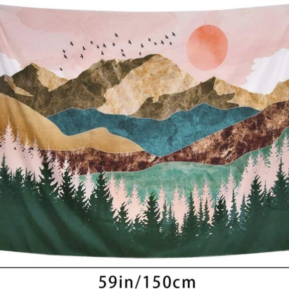 Nature Tapestry Forest Tree Mountain Wall Hanging - Picture 2 of 9